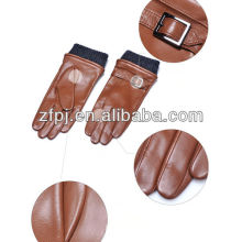 Men style fashion brown color winter sheepskin leather driver glove